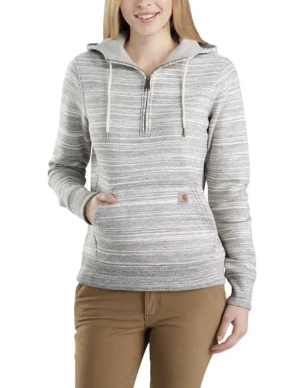 Carhartt Clarkburg Gray Striped Half-Zip Hooded Pullover Size Large